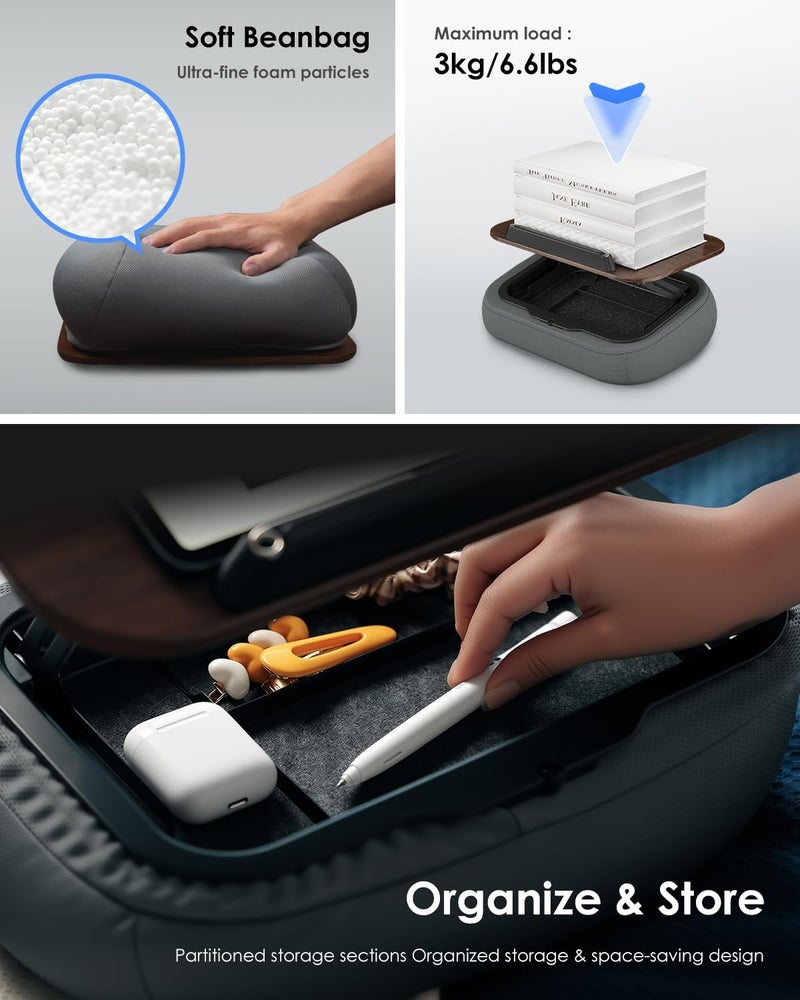 Viozon Lap Book Pillow Stand with Storage, Adjustable Beanbag Reading Pillow with Dark Wood Panel, Multi-Angle Book Holder for Hands-Free Reading in Bed or Sofa,Book Lover Essential,Soft Cushion - Image 4